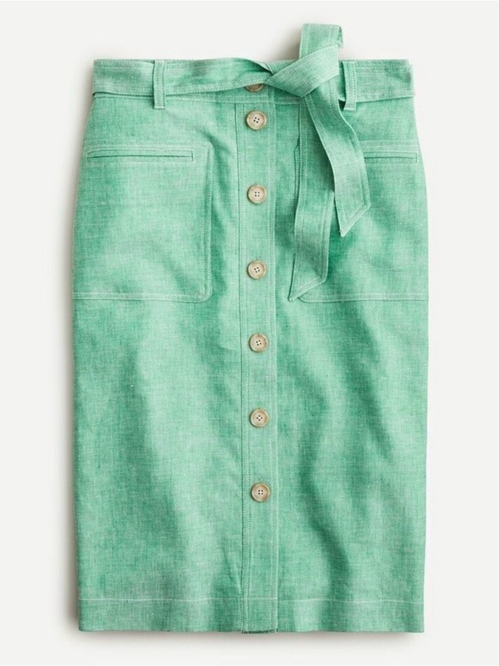 J. Crew Mint Green W/ Tie-Waist Button-Front Pencil Skirtt Linen Blend Casual 8P - Picture 2 of 13
